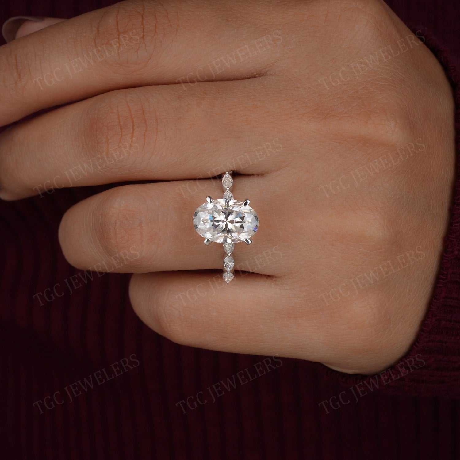 Shared Prong Oval & Marquise Shape Art Deco Moissanite Ring