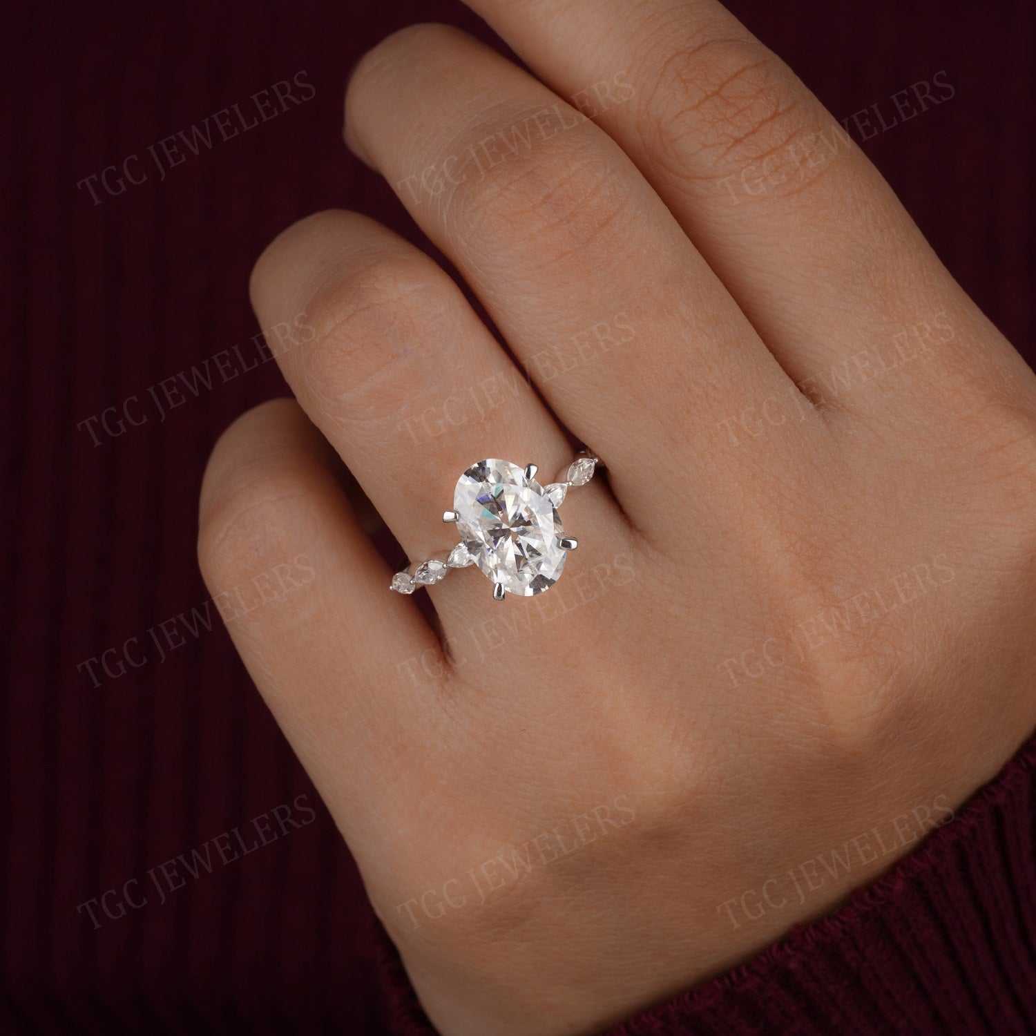 Shared Prong Oval & Marquise Shape Art Deco Moissanite Ring