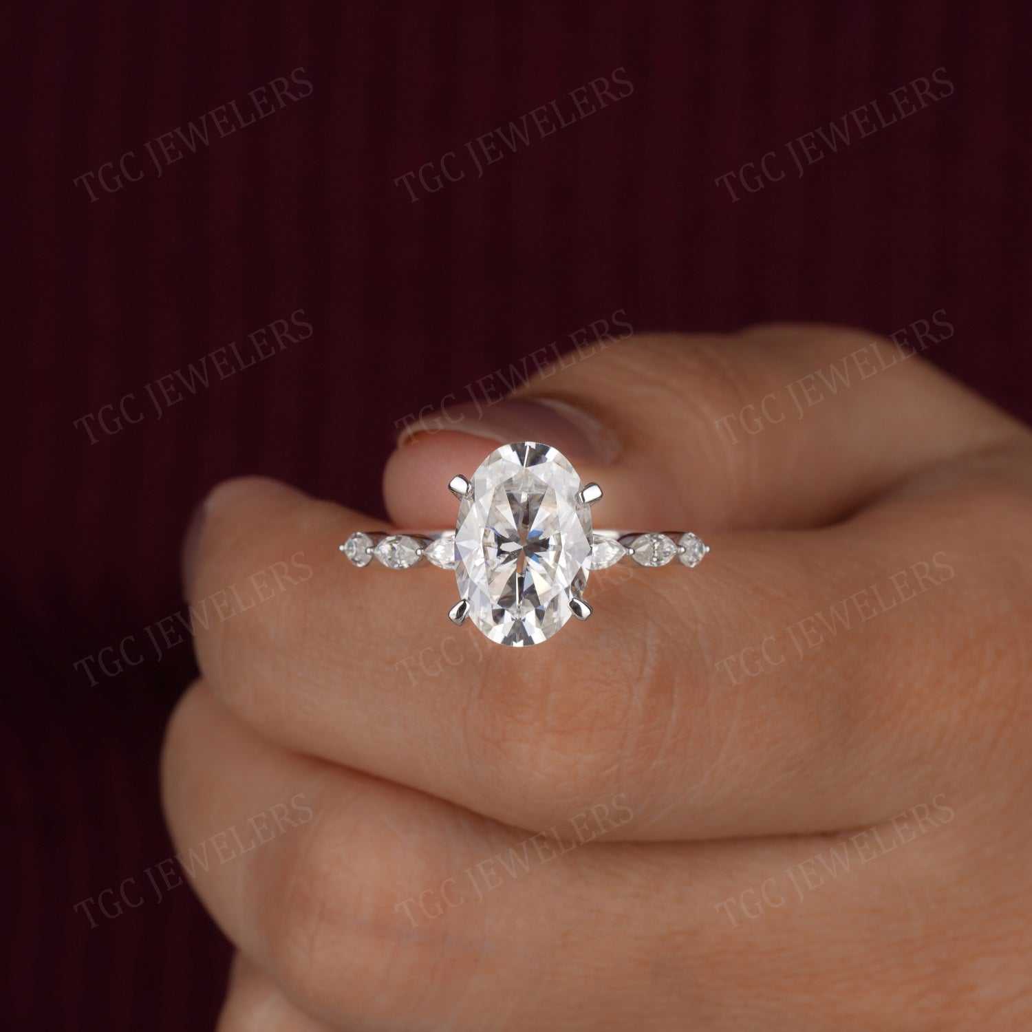 Shared Prong Oval & Marquise Shape Art Deco Moissanite Ring