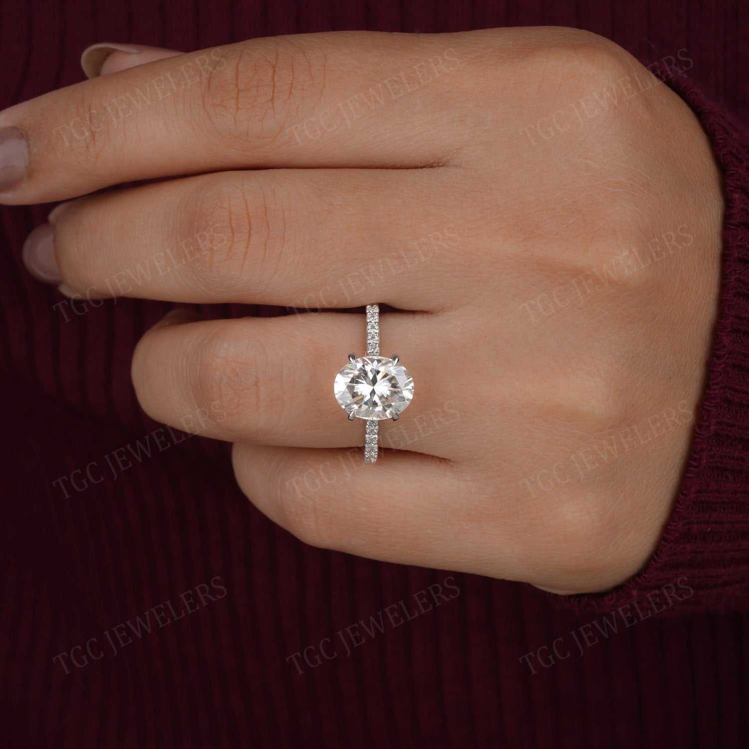 Oval Shape Prong Set Moissanite Solitaire Dainty Ring