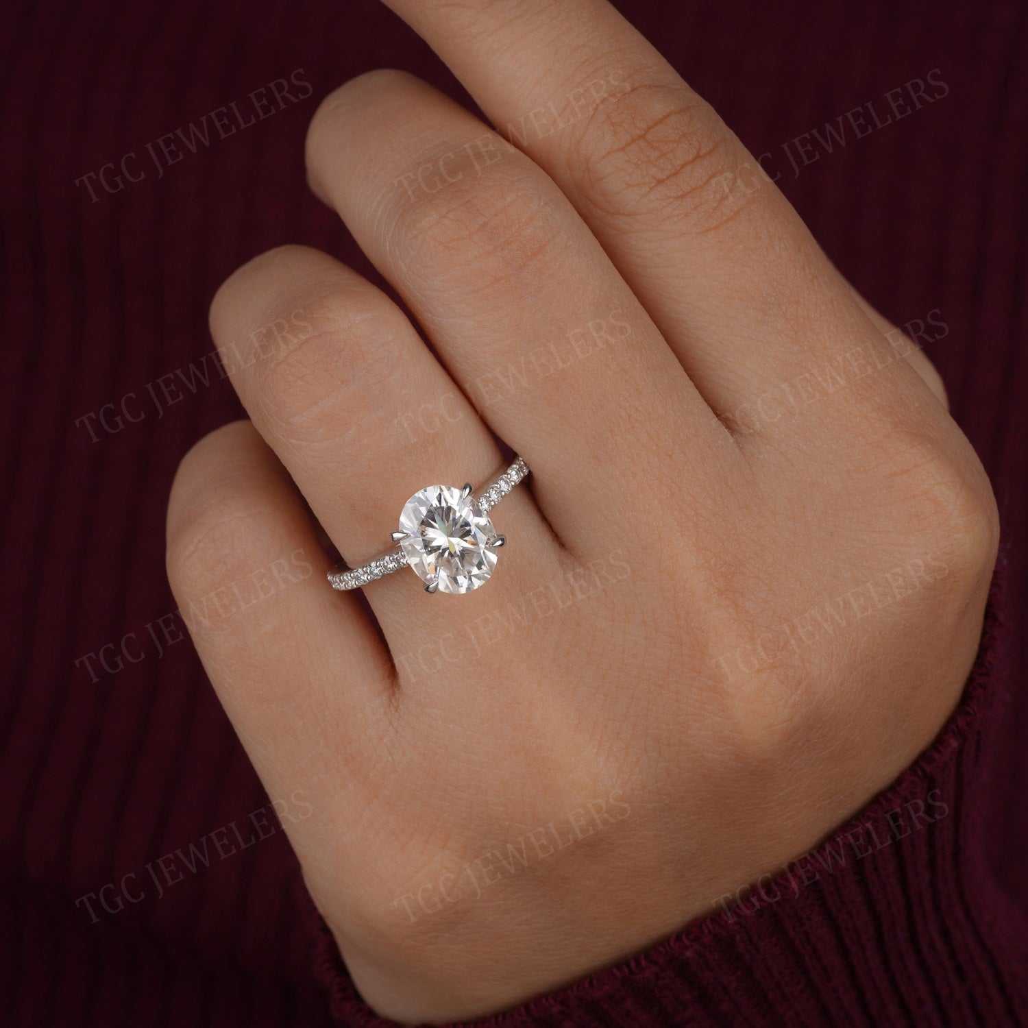 Oval Shape Prong Set Moissanite Solitaire Dainty Ring