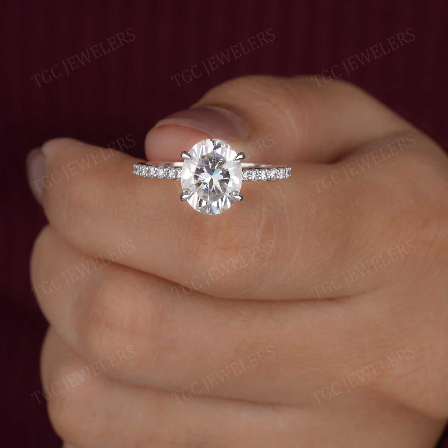 Oval Shape Prong Set Moissanite Solitaire Dainty Ring