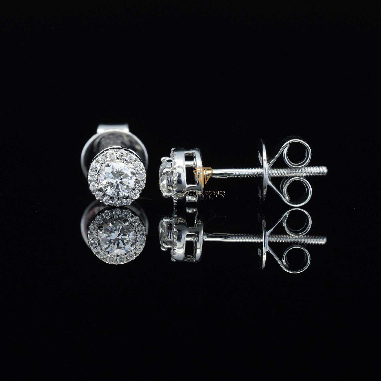 Brilliant Round Cut Halo Stud Screw Back Moissanite Earring