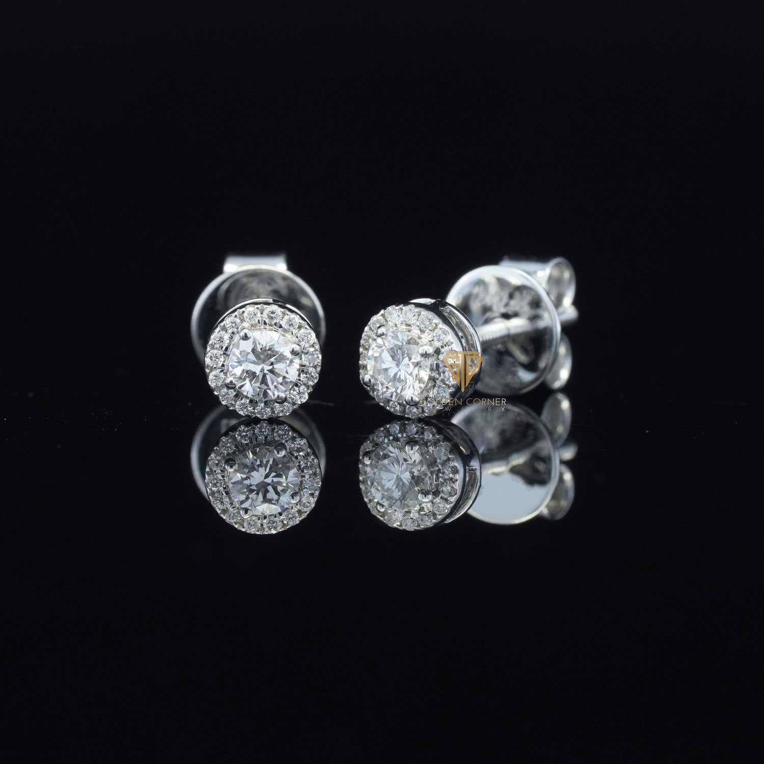 Brilliant Round Cut Halo Stud Screw Back Moissanite Earring