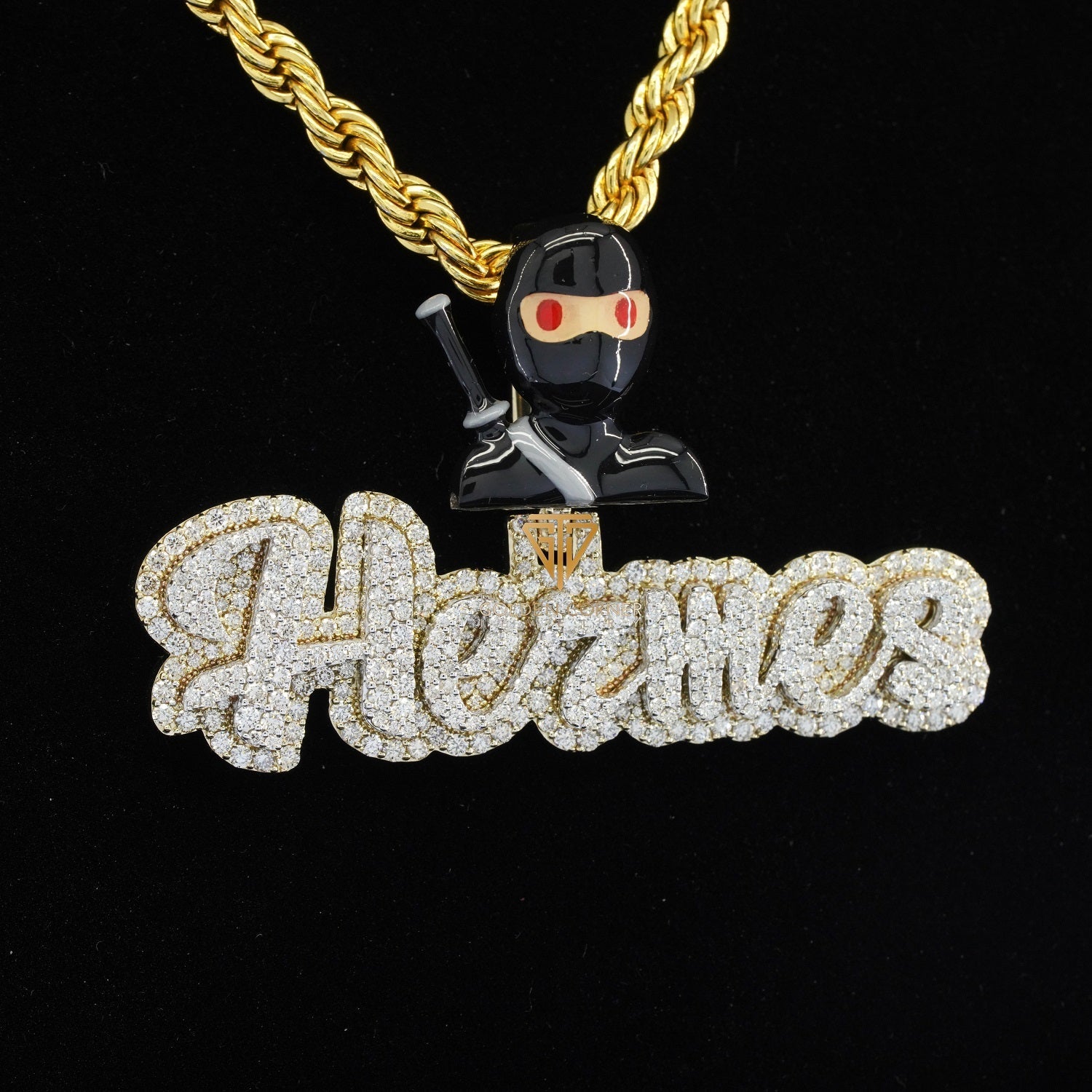 Hermes Round Cut Hip Hop Moissanite Custom Name Heart Pendant Third