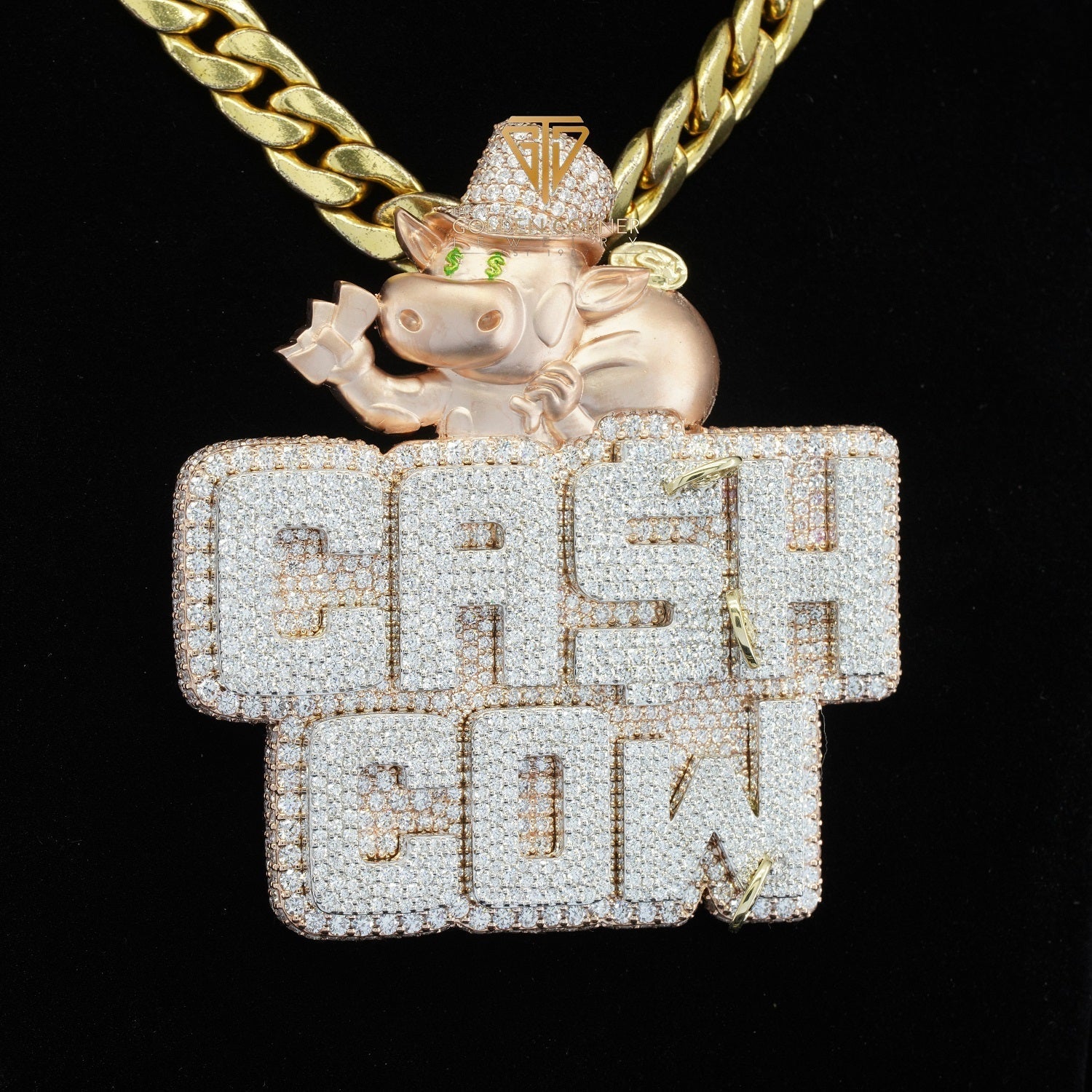 CASH COW Iced Out Round Shape Moissanite Hip Hop Name Pendant Forth