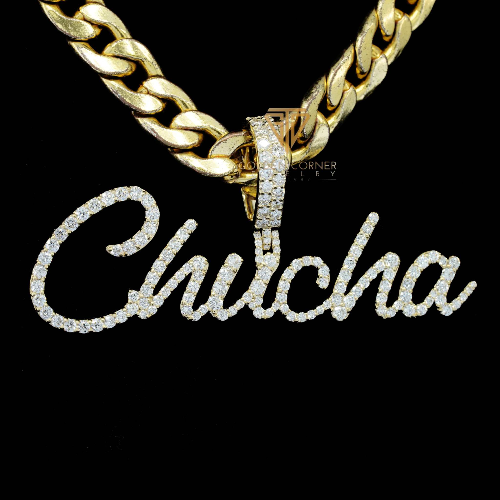 Chucha Custom Moissanite Diamond Cursive Initials Hip Hop Pendant Third